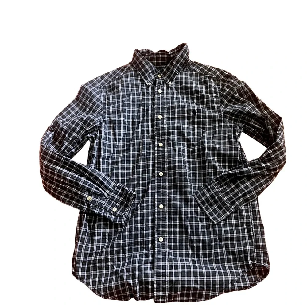 Ralph Lauren‎ Boys Plaid Button Down Shirt L 14-16 Cotton Long Sleeve